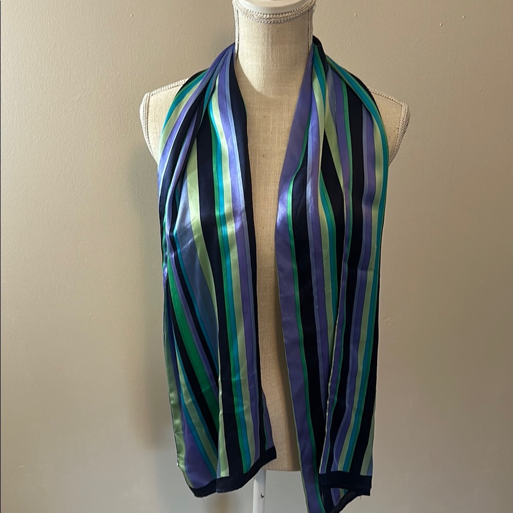 Worth Striped Silk Scarf - Blue, Green, Purple